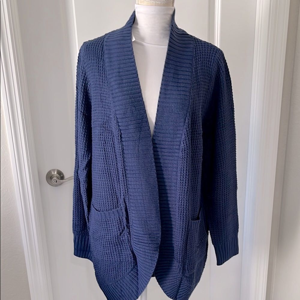 Meroketty Cozy Blue Waffle Knit Oversized Cardigan Pockets NWT SZ XL